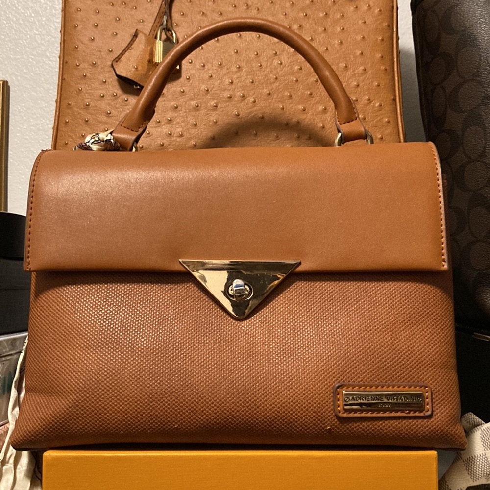 Cognac Top Handle Flap Handbag
